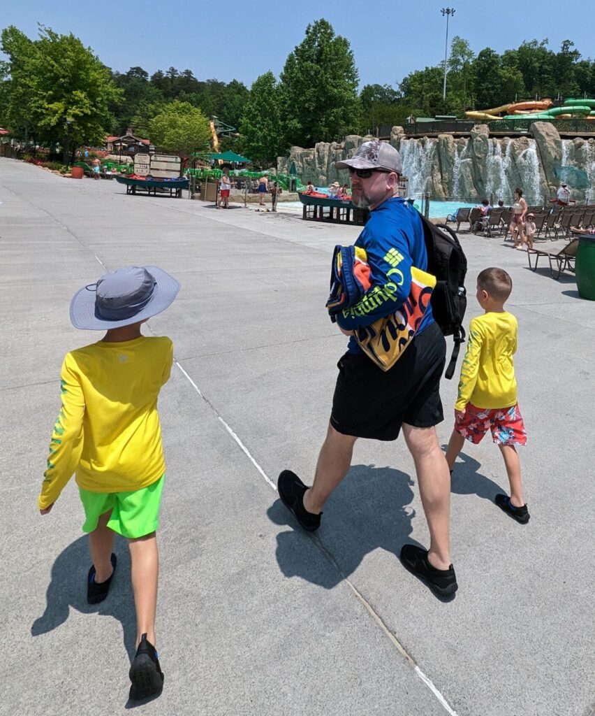 My family wearing protective clothing and hats.