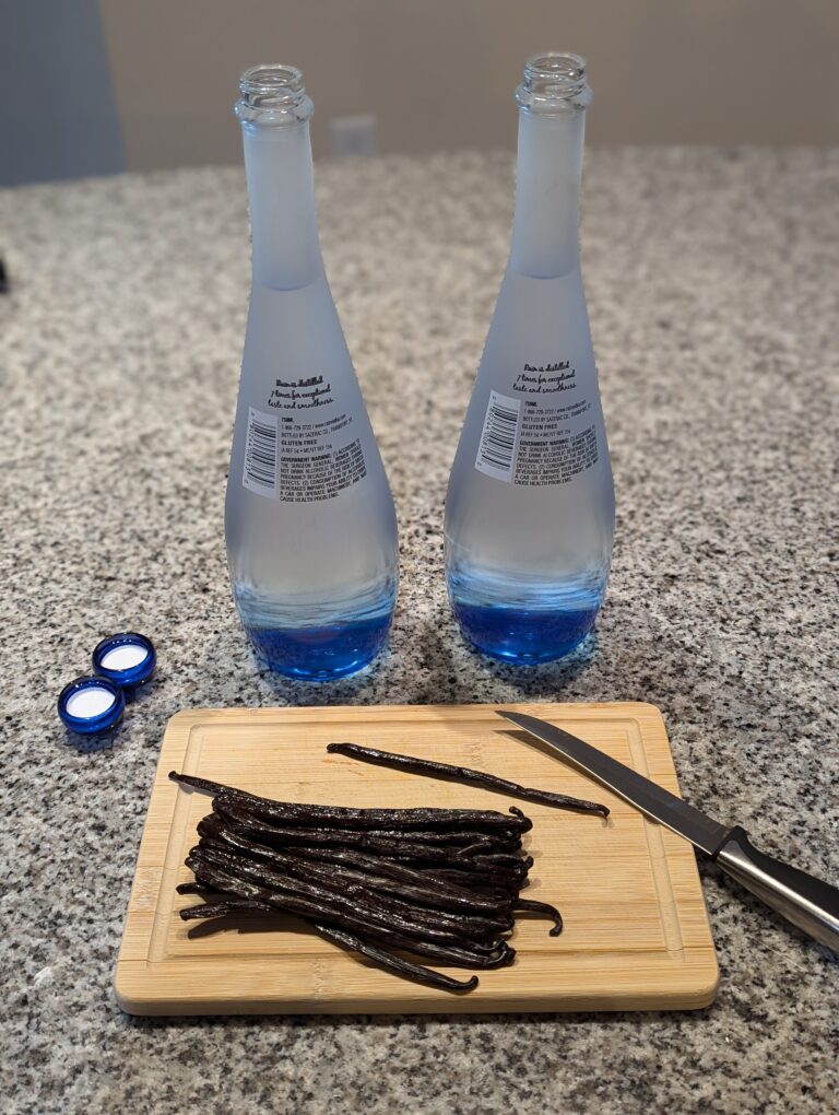 vanilla beans and 2 bottles of vodka